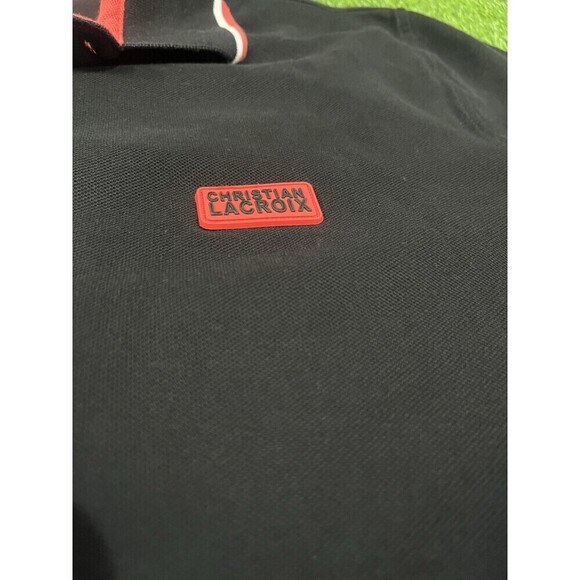 Christian Lacroix Men’s Polo Shirt Large Cotton Black Color Block Accents - Picture 3 of 8